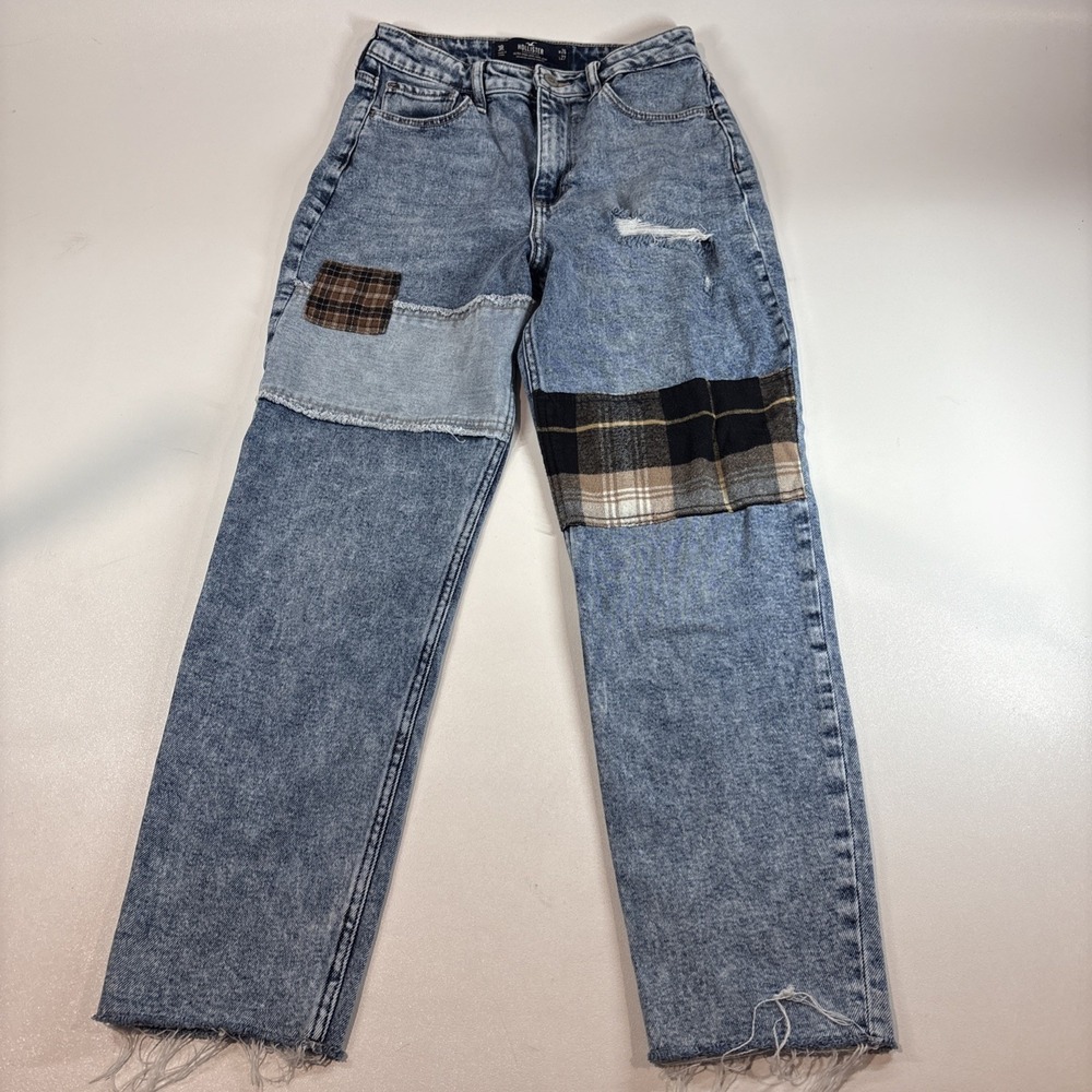 Y2K Hollister Women Ultra HighRise Mom Jeans 3R 26x27 Patchwork Bandana Print